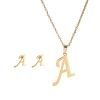 Letter stainless steel necklace, rigid stainless steel diamond necklace and earrings simple set Item Picture